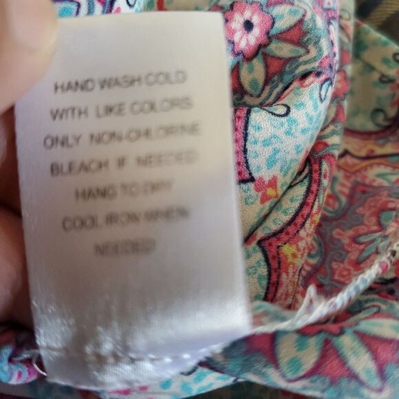 Daniel Rainn Top V Neck Blouse for Work Wear Size L Pink Geometric Design - Picture 11 of 11